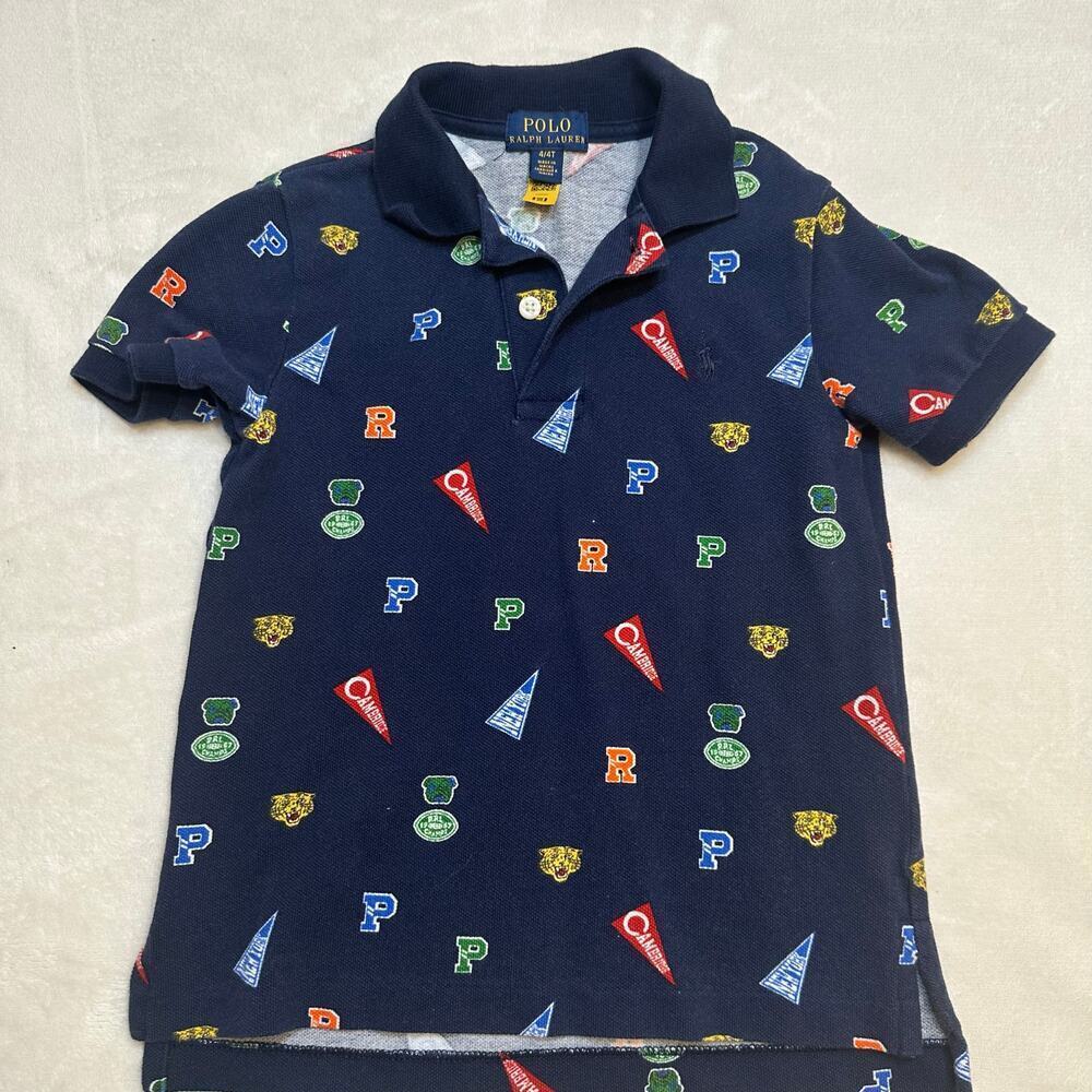 Polo Pennant-Print Cotton Mesh Polo Sz 4T - Picture 2 of 7